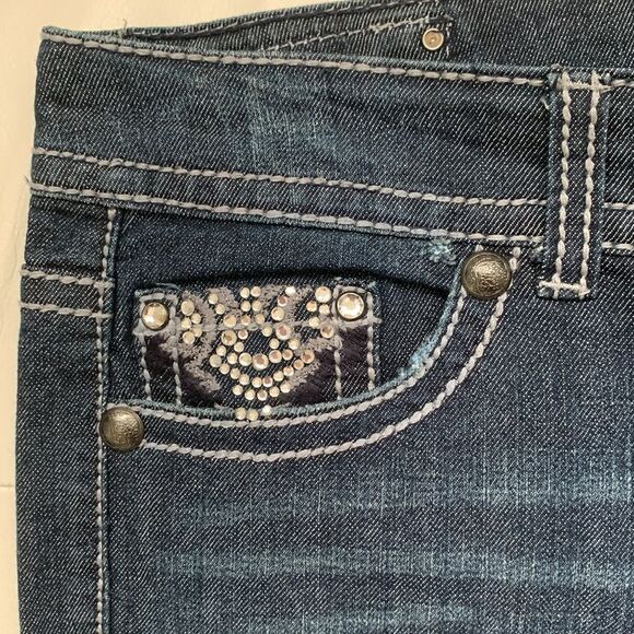 Code Bleu Annette Bootcut Jeans Dark Blue Embellished Embroidered Size 16W - Picture 2 of 12
